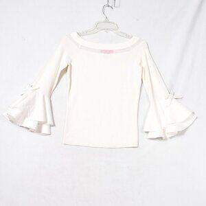 Catherine Malandrino Women's Sweater Size XS White Bell Sleeve Faint Stain Shown